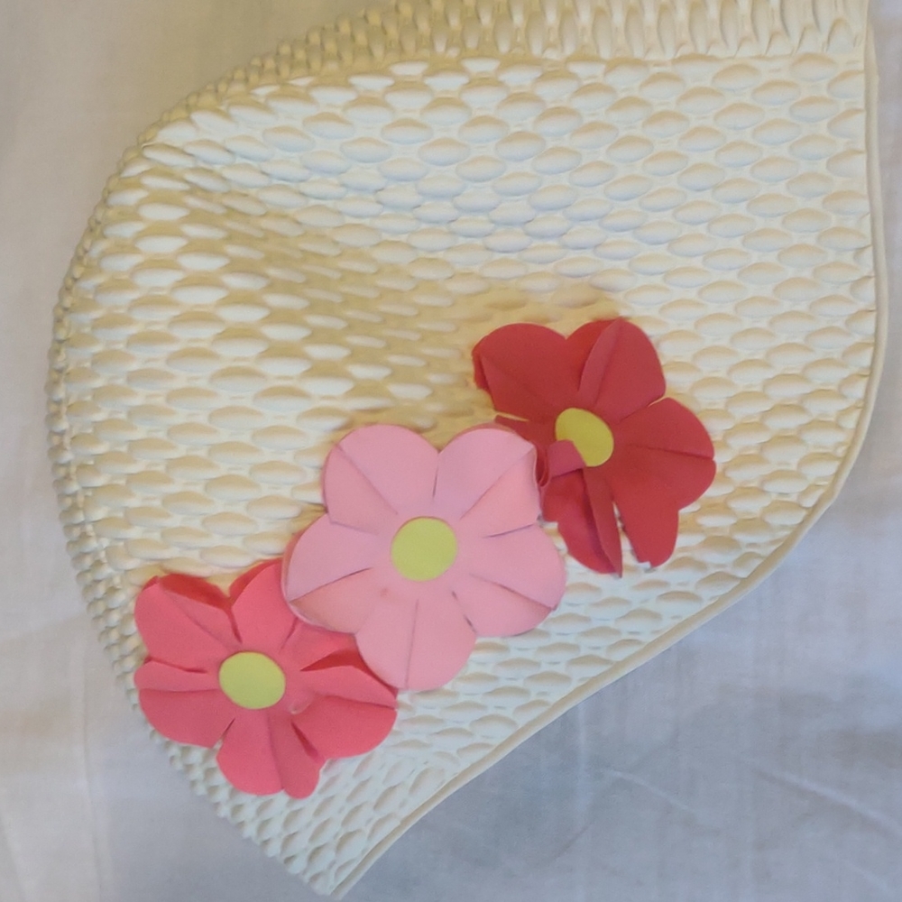 Rubber Swim Bathing Cap with pink flowers